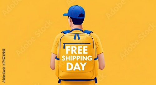 Delivery man with backpack on free shipping day