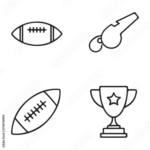 American football outline icons isolated on white background for sport theme