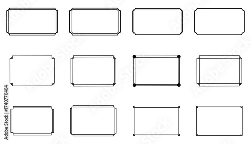 rectangle thin frame border, square black glowing vintage frame set vector illustration