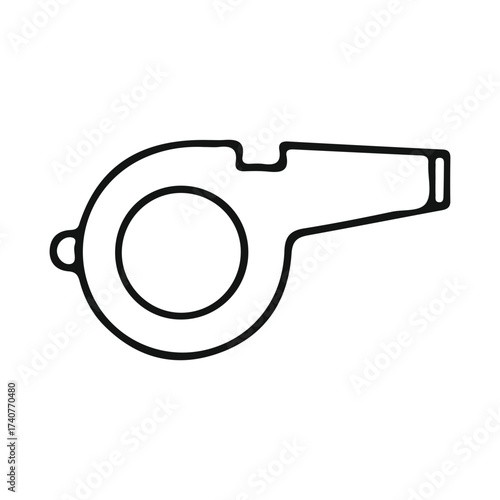 Whistle outline isolated on white background for sport referee equipment