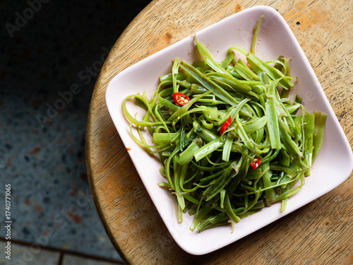 stir fried morning glory or water spinach with chili