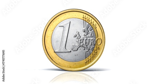 Close-up of a one Euro coin isolated on a white background