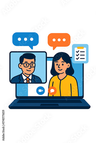 Online interview video call business communication laptop professional conversation checklist