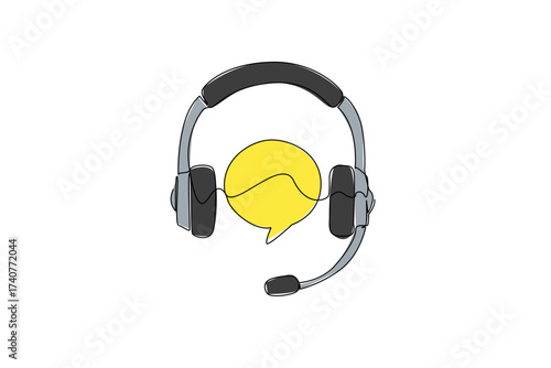 Single continuous line drawing customer support symbol. Working helping customers via phone. Helping from a distance. Job. International Customer Support Day. One line design vector illustration