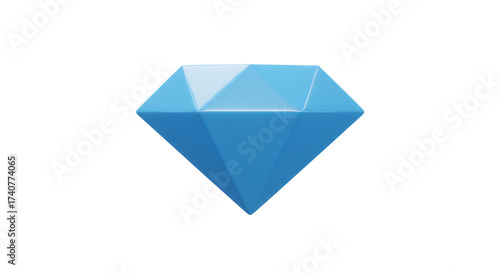 Glowing Blue Diamond Gemstone with Facets on Transparent Background Rendered for Jewelry and Treasure Design Illustration Concept