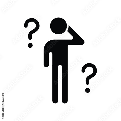 Standing businessman and his question mark solid icon vector design good for web or mobile app