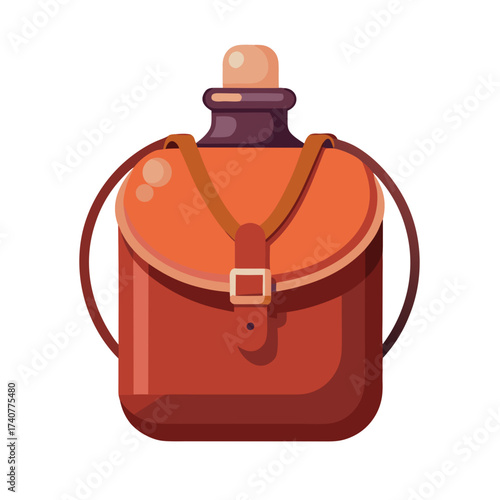 Vintage brown canteen with strap for holding liquid on a great journey
