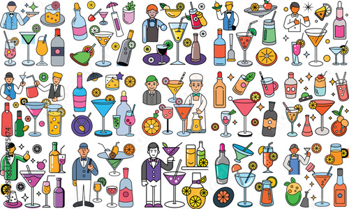 Vibrant collage of colorful cocktails and party elements