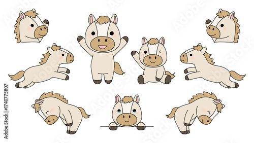 馬のかわいい年賀状イラストセット 2026年干支