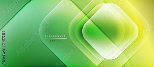 Abstract green yellow gradient. Overlapping squares create dynamic visual effect. Modern design suitable for backgrounds, presentations.