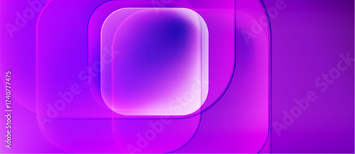 Abstract purple neon shapes create layered glowing effect. Smooth gradients suggest depth, modern design. Minimalist composition.