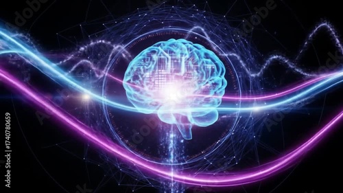 Wallpaper Mural Brain Waves: Neural Network and Cognitive Function Illustration Torontodigital.ca