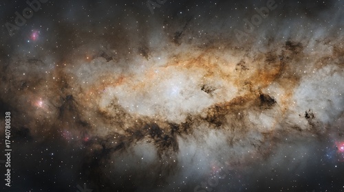 Spectacular cosmic dust cloud nebula, stars and dark space in deep field