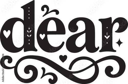 Dear Typography icon, stylish font icons, modern text symbols, decorative hearts swirls vector, dear text collection, elegant minimal text icons, isolated typography icon