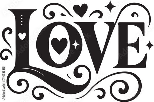 Love Typography icon, stylish font icons, modern text symbols, decorative hearts swirls vector, love text collection, elegant minimal text icons, isolated typography icon