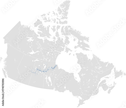 Churchill river system – rivers vector map of Canada highlighting main stem and primary tributaries (LCC Projection, scaled by river size, PPT-compatible, multi-layered & fully editable)