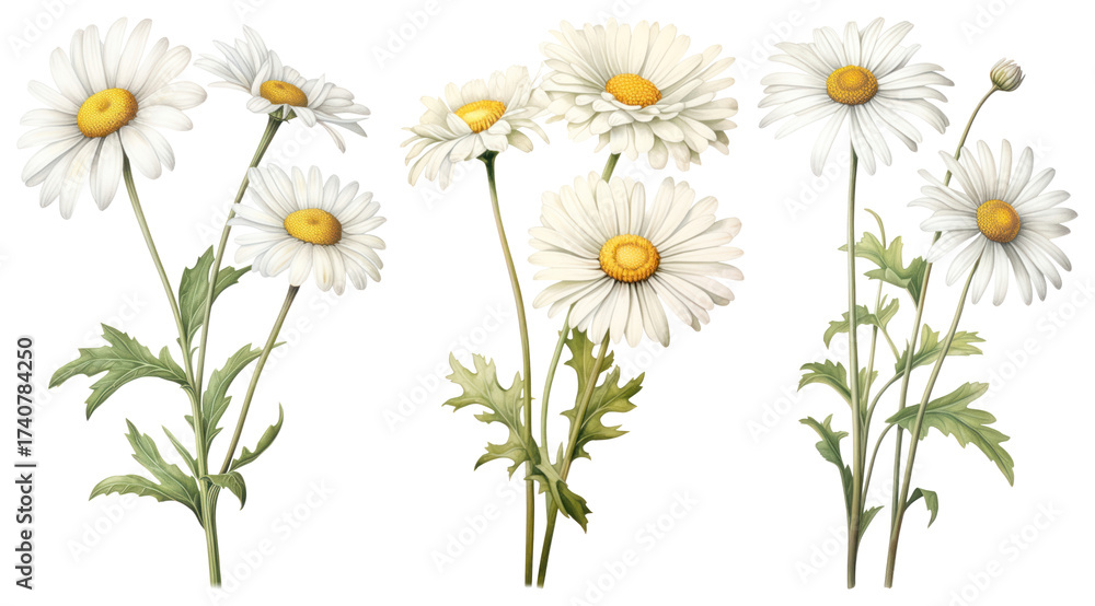 Obraz premium PNG Delicate daisies in bloom, element set on transparent background