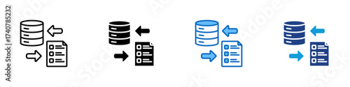 Data Conversion Multiple Style Icon Design Vector - Database with arrows connected to a document representing data conversion, export, and import process