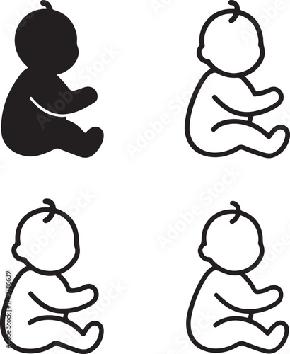 Baby sit down icon set, sitting baby icons, infant position symbols, child care vector design, sit down icon collection, modern baby sit down icons, isolated baby sit down icon set
