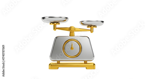 Silver and Gold Mechanical Kitchen Scale with Dial on White Background