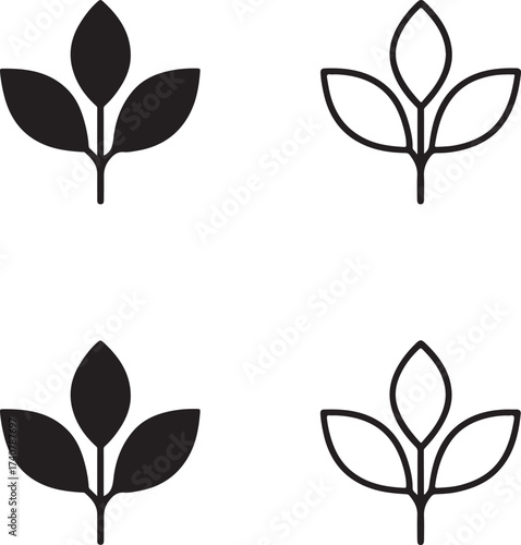 Botany icon set, plant science icons, leaf symbols, flora vector design, botany icon collection, modern botany icons, isolated botany icon set