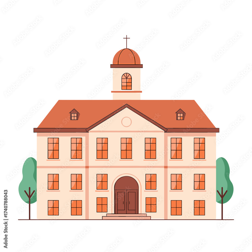 Fototapeta premium Classic building with dome and trees in a minimalist style