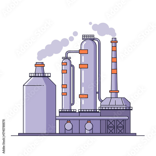 Industrial refinery with pipes and smoke in soft colors  