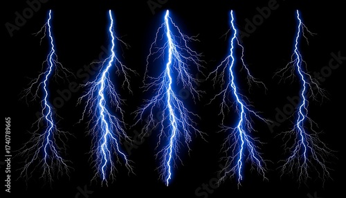 Set of four vivid lightning bolts