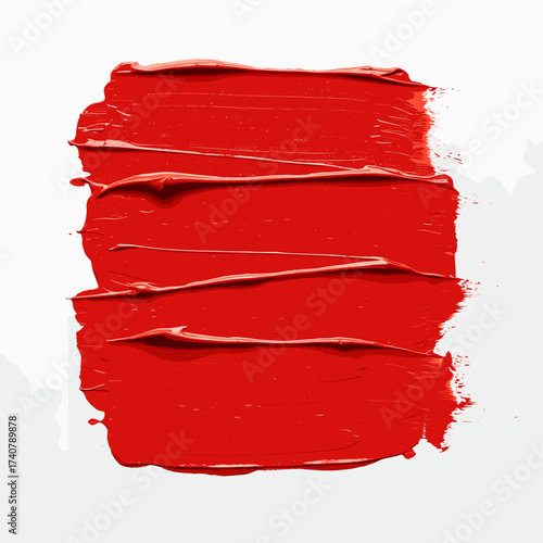 Abstract red paint stroke on textured white background  