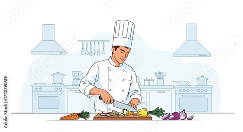 Chef slice prepare ingredient cooking vector illustration