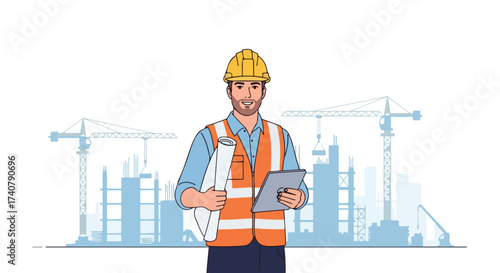 architect vector engineer contruction worker illustration