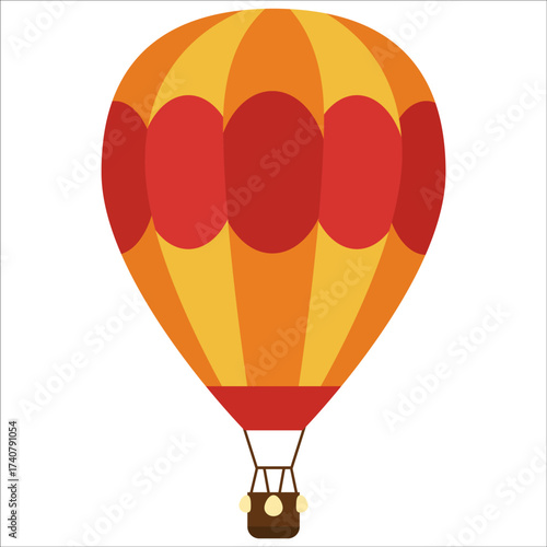 Hot air balloon in bright red and orange stripes illustration. Travel adventure and journey design element. Air transport concept.