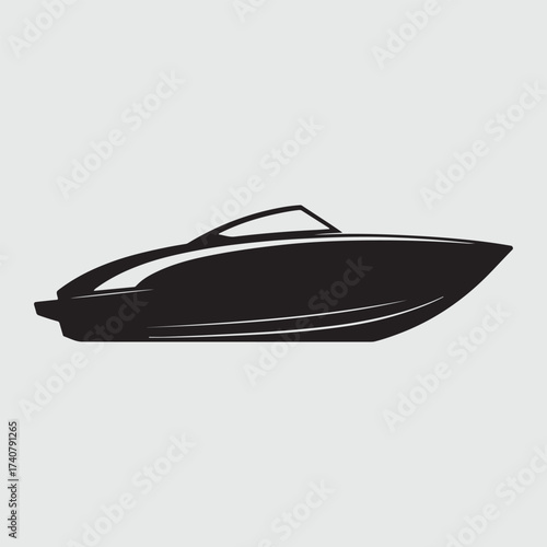 Sleek Black Speedboat Silhouette on a Light Gray Background