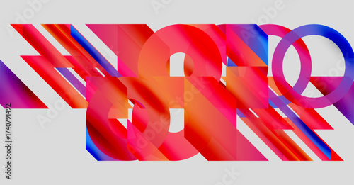 Abstract typography showcases vibrant WOW text. Bold colors, dynamic shapes create modern visual impact. Clean background enhances design.