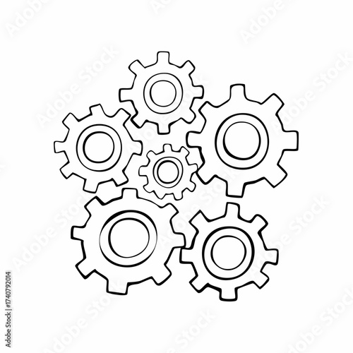 Hand drawn gear set. Doodle sketch style gear mechanism. Concept of business idea, teamwork, progress background. Doodle cog vector illustration.