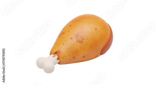 Funny Chicken Leg with Bone Cartoon Style on White Background