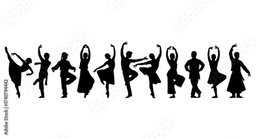 Dynamic silhouettes of diverse dancers showcasing