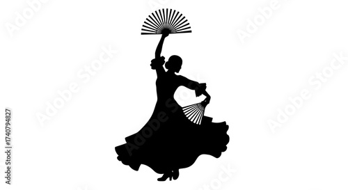 silhouette of Flamenco dancer performing with fans