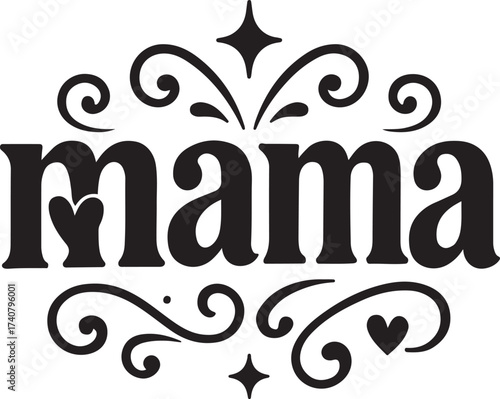 Mama Typography icon, stylish font icons, modern text symbols, decorative hearts swirls vector, mama text collection, elegant minimal text icons, isolated typography icon
