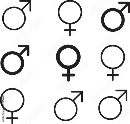 Gender icon set, male and female icons, men and women gender symbols, gender sign vector, gender icon collection, minimal gender icon design, isolated gender icon set