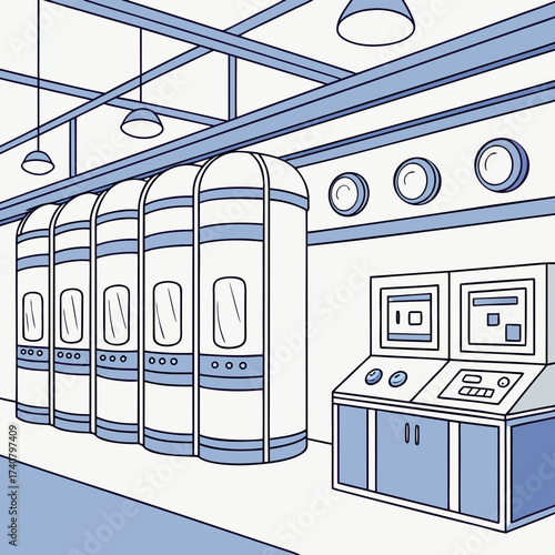 Futuristic control room with server racks and monitors