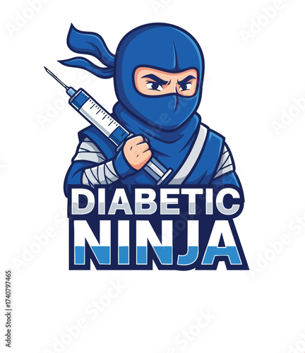 Diabetic Ninja Mascot with Insulin Syringe – Diabetes Awareness Esports Logo Vector