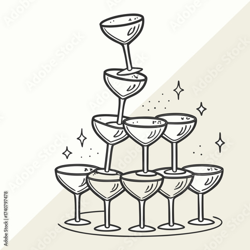 Hand drawn champagne glass tower celebration toast
