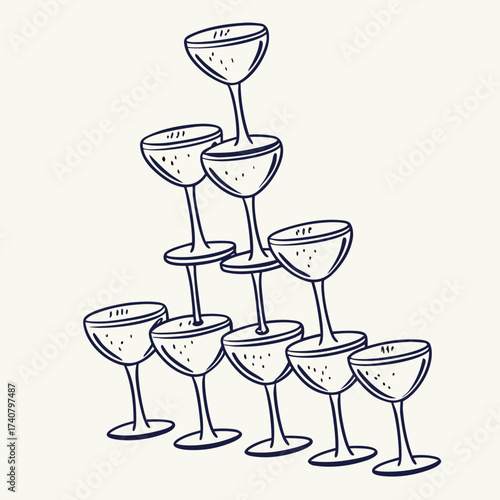 Hand drawn pyramid of champagne glasses for celebration