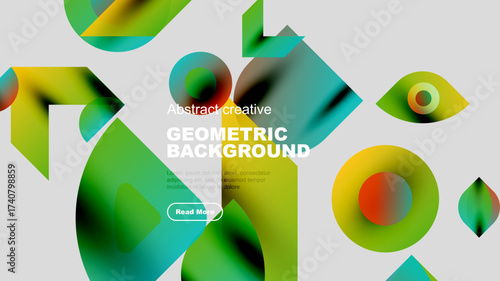 Abstract geometric shapes, vibrant colors, modern design. Text overlay promotes further exploration, clean aesthetic.