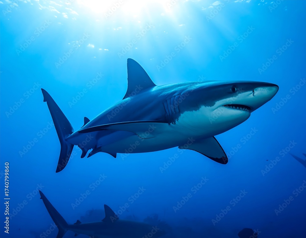 Naklejka premium Shark in deep blue ocean
