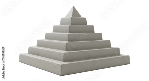 White Pyramid Structure with Multiple Steps and Sharp Peak on Plain Background