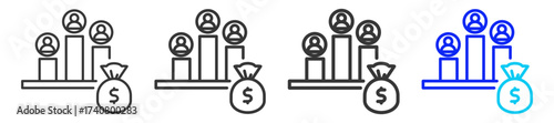 Winner Bonus icon set collection in creative outline style for business featuring multiple thickness variations suitable for profit finance money management accounting and investment growth