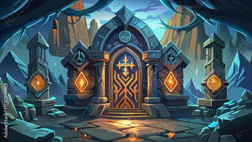 
Close-up of Moria dwarven gate carvings, glowing runes, surreal stone textures, fantasy aura, dreamlike atmosphere, epic underground architecture, mystical artwork, legendary design, enchanted close-