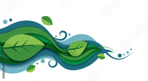 Fresh green leaves and flowing water create a calming nature design perfect for eco-friendly brands and designs